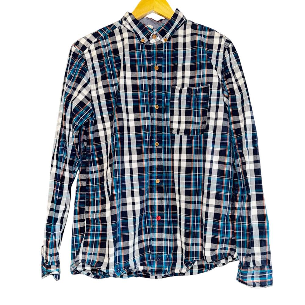 CPO Provisions Button Down Shirt Mens Med Blue Black Plaid Long Sleeve Classic